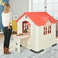 thumbnail image 5 of Gymax Kid's Playhouse Games Cottage w/ 7 PCS Toy Set & Waterproof Cover Pink, 5 of 9