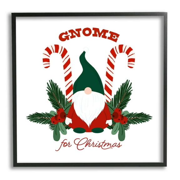 Stupell Industries Gnome For Christmas Candy Canes Graphic Art Black Framed Art Print Wall Art, Design by The Saturday Evening Post