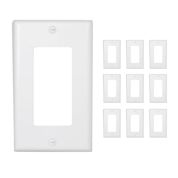 Maxxima 10 Pack 1 Gang Decorative Outlet Wall Plate - White, Standard Size Cover, Ideal for Light Switch, Single Outlet, Timers, or Dimmers - 10 Pack