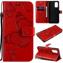 Samsung Galaxy A32 5G Wallet Case, Dteck Embossed Butterfly PU Leather Folio Flip Phone Case Stand Protective Cover with Credit Card Holder / Hand Strap for Samsung Galaxy A32 5G, Red