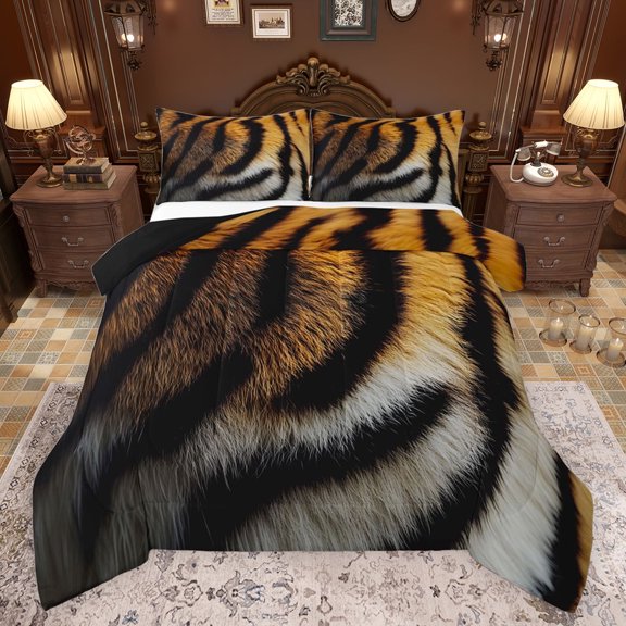 jejeloiu Tiger Pattern Bedding Comforter Set,Jungle Animal Twin Comforter Sets,Abstract Stripe Lines Bedding Set For Men Women,Ultra Soft Home Decor Reversible,2 Pieces