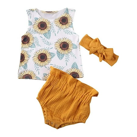 

LisenraIn Newborn Baby Girls Clothes Vest Top Shorts Pants Sunflower Outfit