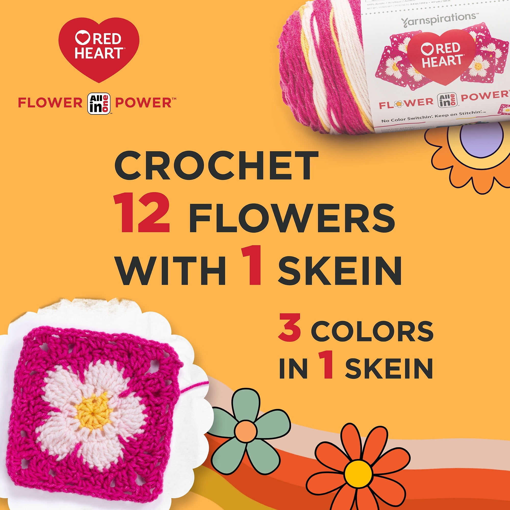 Red Heart® All In One Flower Power™ Fil acrylique peigné n° 4 (moyen), 8,8 oz/250 g
