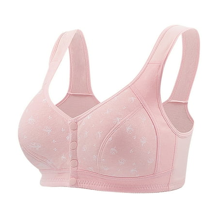 Yyeselk Bras for Older Women Front Close Button No Underwire Bra Full Coverage Breathable Comfort Daily Front Closure Bras Soft Wire Free Bra Pink L