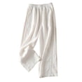 thumbnail image 2 of ClodeEU Women's Elastic Solid Color High Waist Thin Straight Leg Long Pants,Casual Loose Long Pant With Pockets White,Womens Plus XXL, 2 of 5