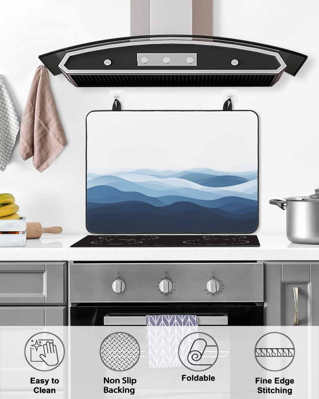 nqOlkjepod Large Induction Cooktop Protector Mat 36"x21", Blue Ombre Stove Top Covers for Electric Stove, Summer Minimalist Ocean Waves Decorative Stove Burner Cover Mats, Glass Top Stove Cover