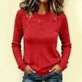 thumbnail image 3 of DeHolifer Women's Glitter Tops Long Sleeve Crewneck Pullover Sweater Casual Solid Color Tunic Tops Fall Soft Sweater Red S, 3 of 4