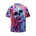 thumbnail image 3 of Balery Neon Skull With Milkshake Men's Casual Button Down Shirt Short Sleeve Textured Summer Cuban Beach Shirts-Small, 3 of 7