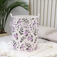 thumbnail image 5 of Sea Team 19.7 x 15.7 Inches Large Sized Folding Cylindric Canvas Fabric Laundry Hamper Storage Basket with Floral Pattern, Purple & Grey, 5 of 7