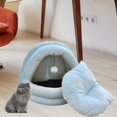 thumbnail image 4 of Cat Bed, Pet Tent, Warm Removable Cushion with Hanging Toys, Semi Enclosed Dog M Light Blue, 4 of 7