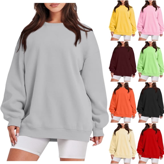 Lumtrix Women Fall Oversized Crewneck Sweatshirt Vintage Long Sleeve Pullover Loose Fit Cute Y2K Hoodie Pink 2XL