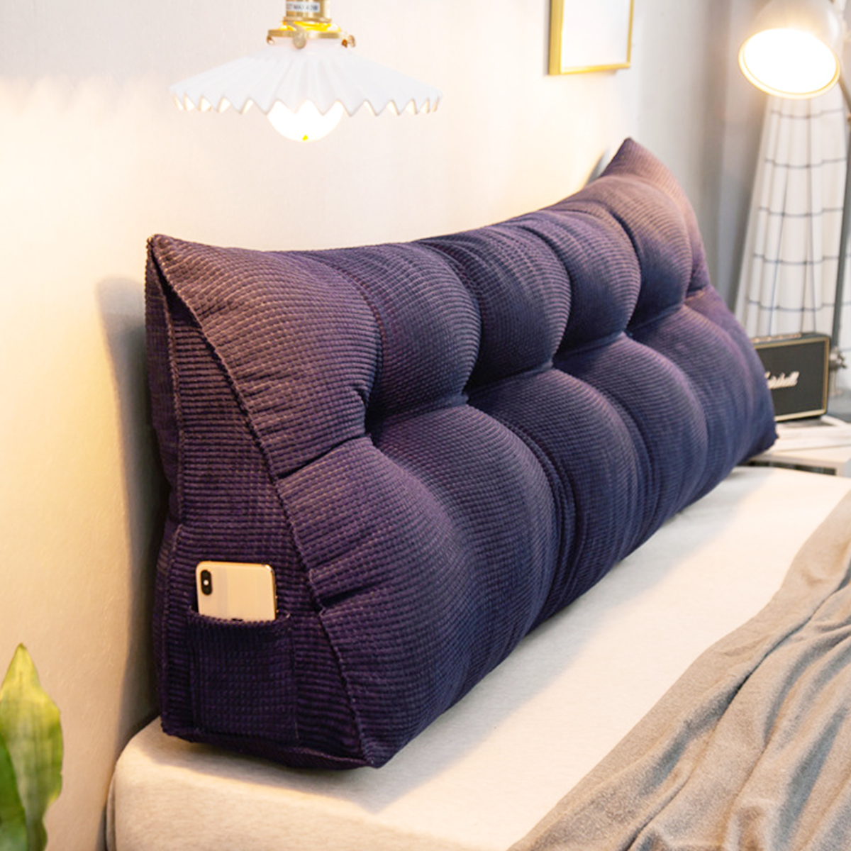 blue, 20*36*40CM Throw Back Support Wedge Pillow Adjustable Flex Soft Cushion with Cordstoff for Reading and Rest in Sofa Bed Office Chair Triangle Foam Pillow