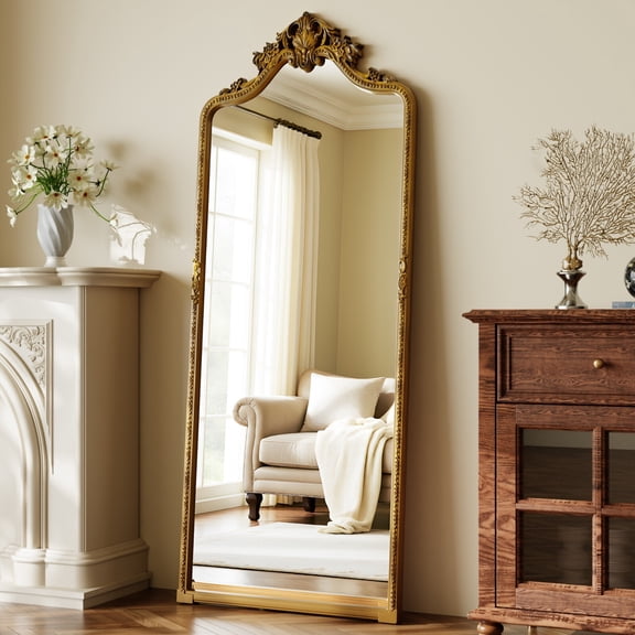 SHATTERVIEW 69"x28" Arched Full Length Mirror Baroque Style Floor Decor Mirror, Antique Gold