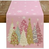 Christmas Table Runner 13x72 Inch, Xmas Trees Snowflakes Holiday Decorative Farmhouse Table Decoration for Kitchen Dinning, Indoor Outdoor Dinner Party Decor (Pink) GT153-72