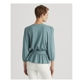 thumbnail image 2 of LAUREN RALPH LAUREN Womens Teal Tie Hook And Eye Closure Pullover 3/4 Sleeve Surplice Neckline Peplum Top XL, 2 of 4