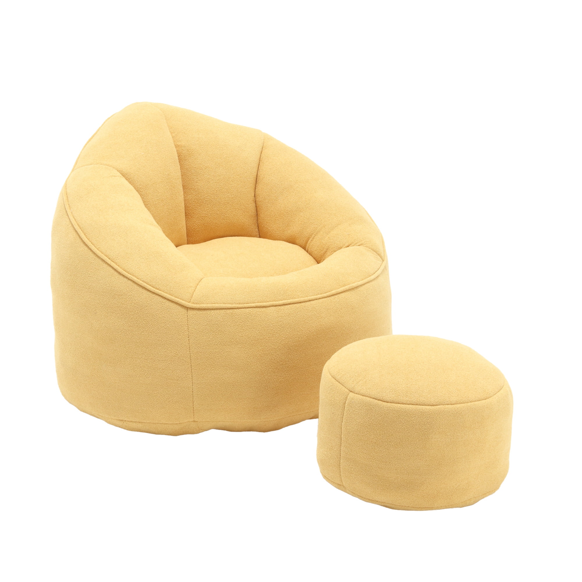 MOONMISS Microfiber Upholstered High Pressure Foam Round Lazy Bean Bag Sofa Chair with Ottoman-Yellow