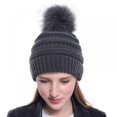 thumbnail image 5 of ZOELNIC Womens Winter Knitted Beanie Hat with Faux Fur Pom Warm Knit Skull Cap Beanie for Women, Blue, 5 of 5