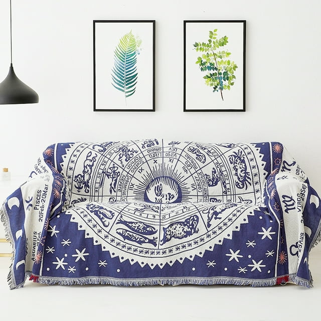 Boho Tejido Manta Manta Reversible Algodón Tapiz Bohemio Hippie Habitación Decoración Bruja Astrología Zodiaco Constelación Celestial Alfombra Cama Silla Sofá