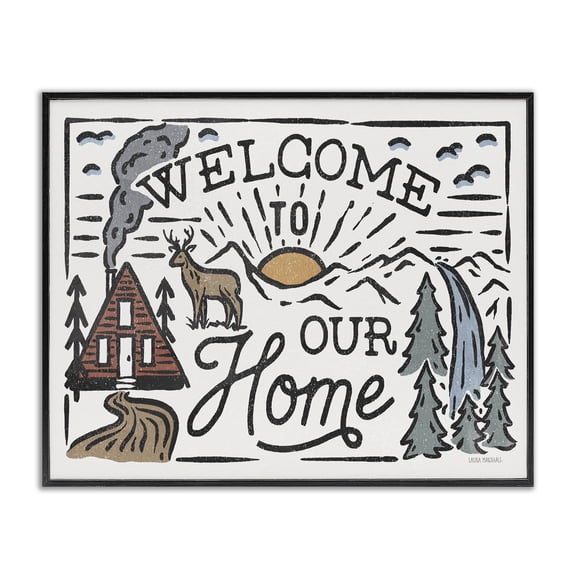Stupell Industries Rustic Lodge Welcome to Our Home Black Framed Giclee Art, 14 x 11, by Laura Marshall