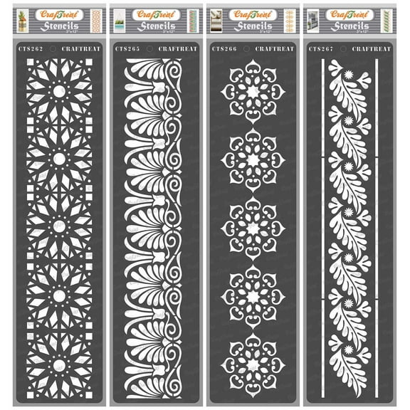 CrafTreat Border VI, Border IX, Border X and Border XI Stencil for Painting - 4 Pcs - 3"x12" each