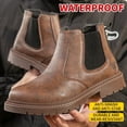 thumbnail image 2 of RIBONGZ Steel Toe Work Boots for Men Slip-on Chelsea Boot, Men's Industrial & Construction Shoes, Waterproof, Lightweight, Comfortable, Non-slip Safety Shoes, 2 of 5