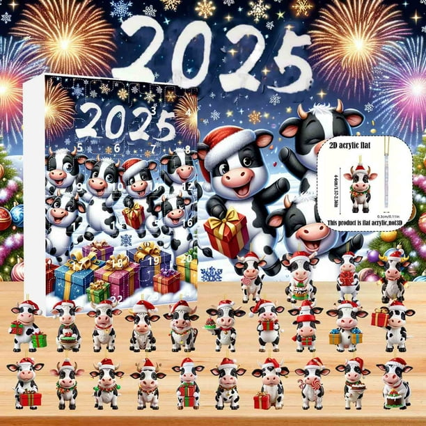 Calendario de Adviento de Vaca con Cuenta Regresiva de 24 Días | Adornos Navideños de Vaca | Figuras Sorpresa Navideña