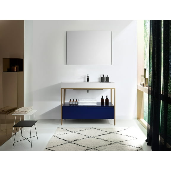Texel 42" Navy Blue and Gold Style Freestanding Bathroom Vanity