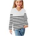thumbnail image 6 of Ugoldhm Girls Fashion Shirts V Neck Striped Tunic Casual Tops Fall Long Sleeve Loose Tees, 6 of 8