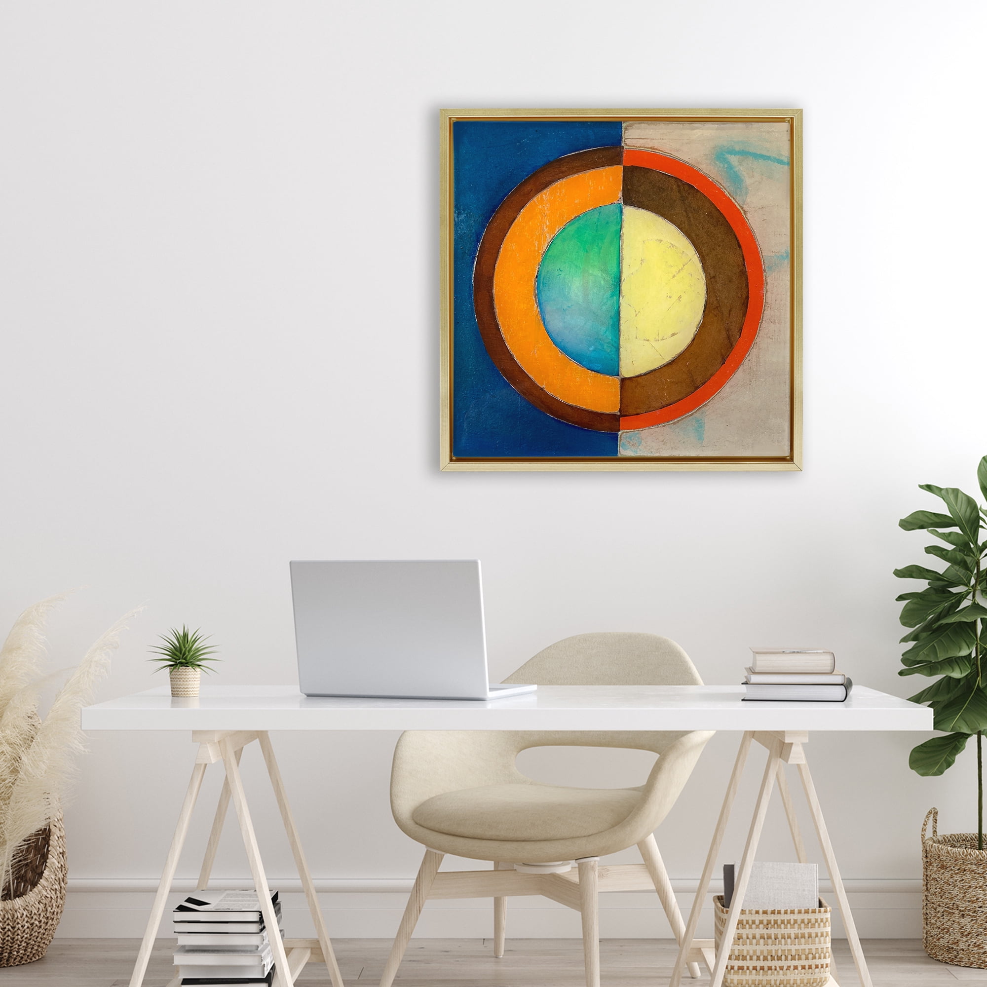 Stupell Industries Bright Vertical Circle Symmetry Gold Framed Floater Canvas Wall Art, design by Matthew Finger