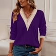 thumbnail image 2 of Edvintorg Womens Sweaters Lace V Neck Casual Knit Pullover Top Long Sleeve Loose Sweater Plus Size Fashion Women Clothes Purple XXXXL, 2 of 9