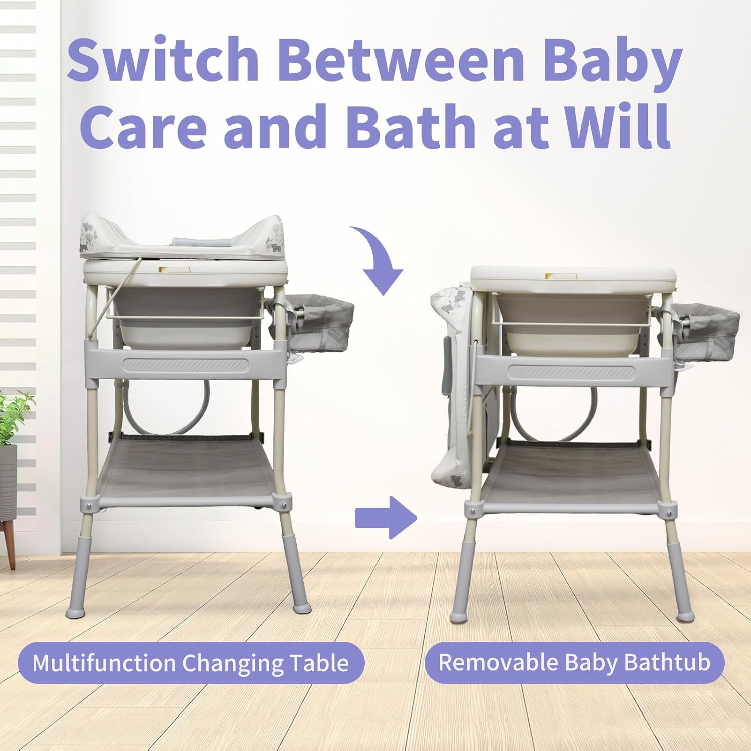 2 in 1 Baby Bathtub with Changing Table, Cuoote Diaper Changing Station Portable Waterproof Changing Table
