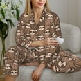 thumbnail image 6 of Pofeuu brown sloth family Print Womens Pajamas Set Long Sleeve Sleepwear Button Down Nightwear Soft Pj Lounge Sets Button Down Pajamas Women-Medium, 6 of 7