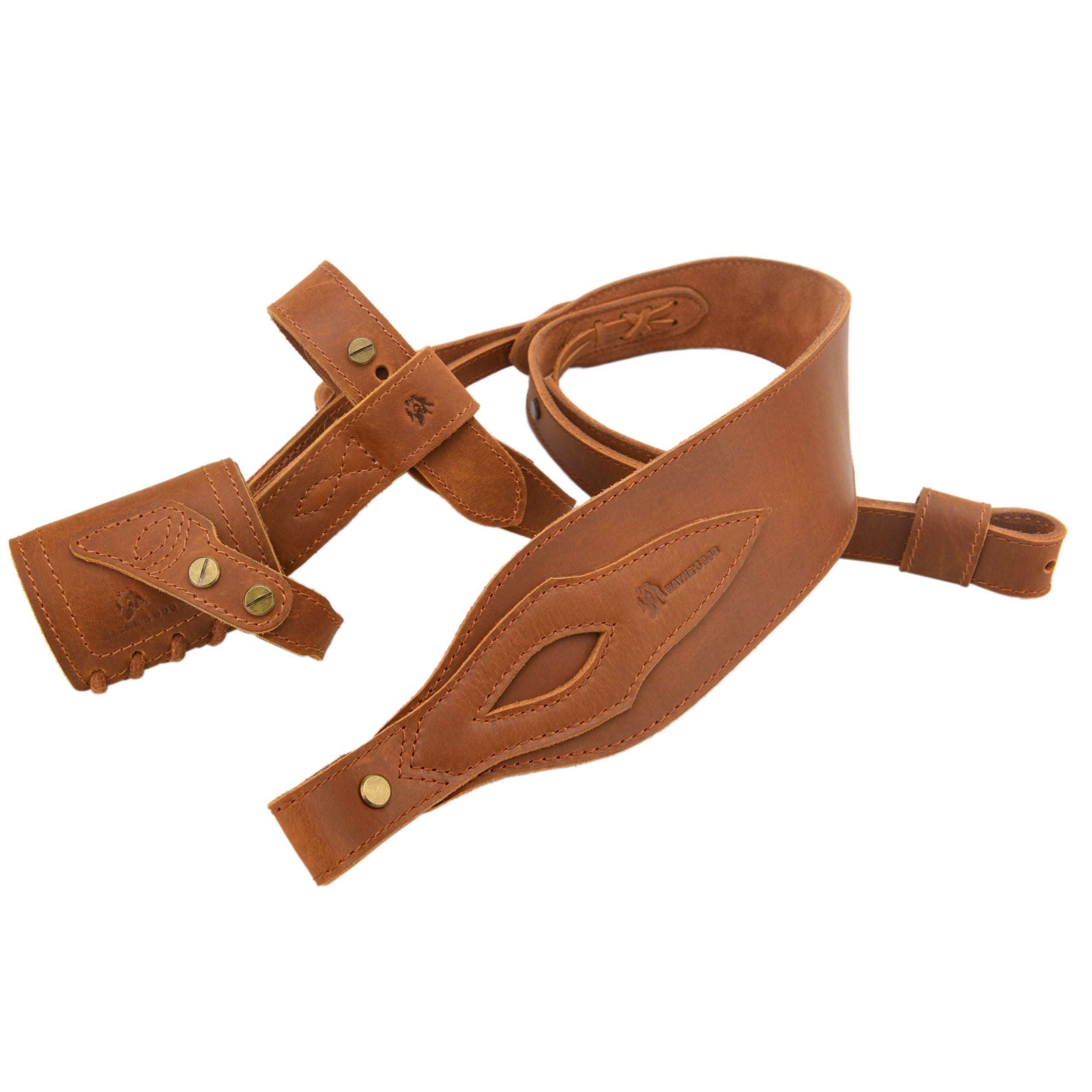 1 Suit Full Leather Rifle No Drill Harnessed Buttstock Holder Cover , Barrel Mount with Leather Gun  Sling