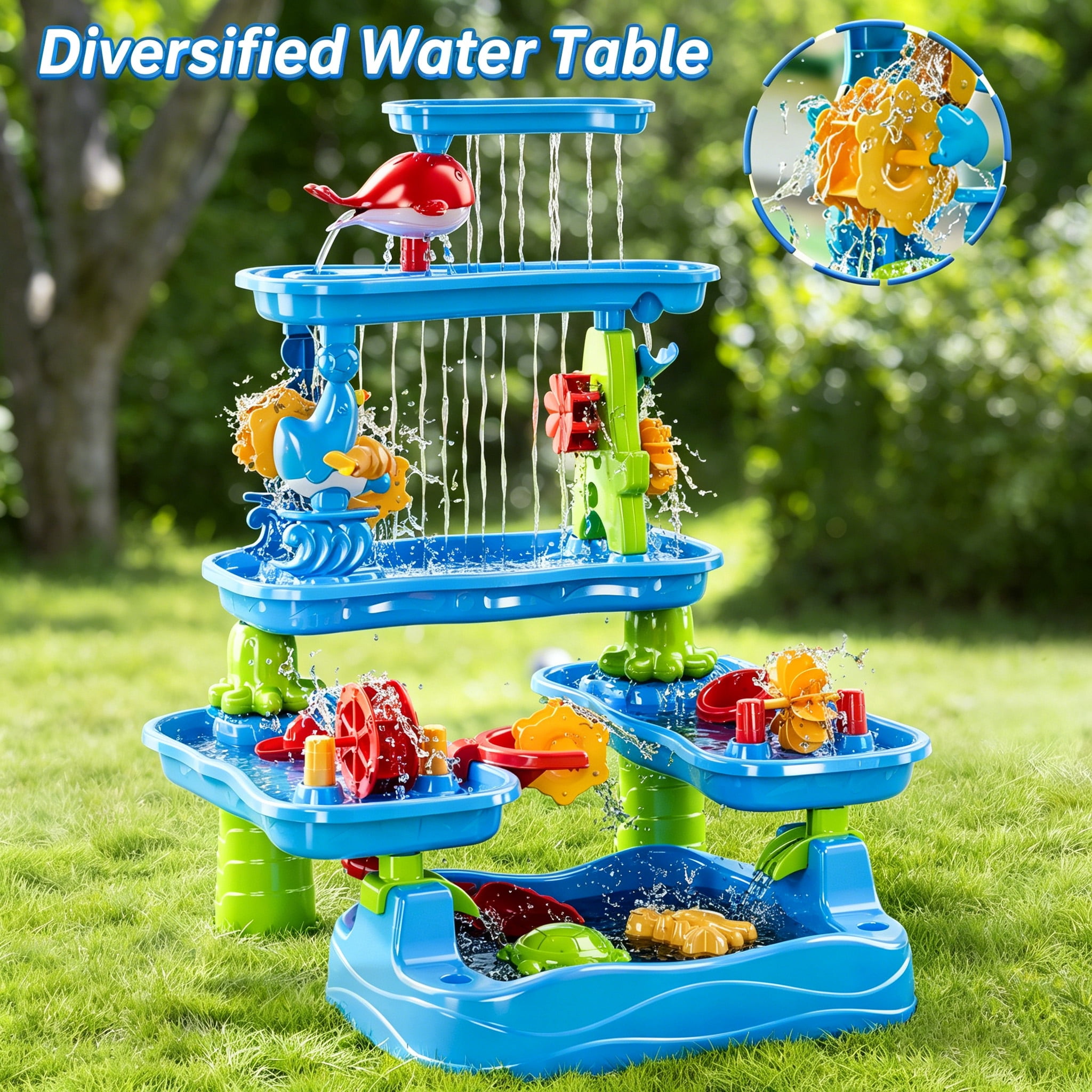 5-Tier Kids Sand and Water Table with Accessories, Outdoor Beach Activity Table for Kids, Summer Backyard Beach Pool Toys for Boys Girls Birthday Gifts
