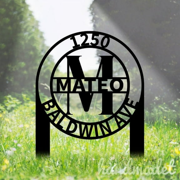 Handmadetneonsign Monogram House Address Stake, Monogram House Number Stake Sign, Yard Metal Stake 60887