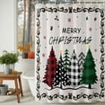 thumbnail image 2 of Merry Christmas Shower Curtain, 48" x 72", Green Black Xmas Tree Floral Border Waterproof Bathroom Curtain Washable Shower Curtain Set with 12 Hooks, 2 of 6