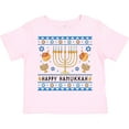 thumbnail image 3 of Inktastic Happy Hanukkah Sweater Style Design with Menorah and Dreidel Boys or Girls Toddler T-Shirt, 3 of 5