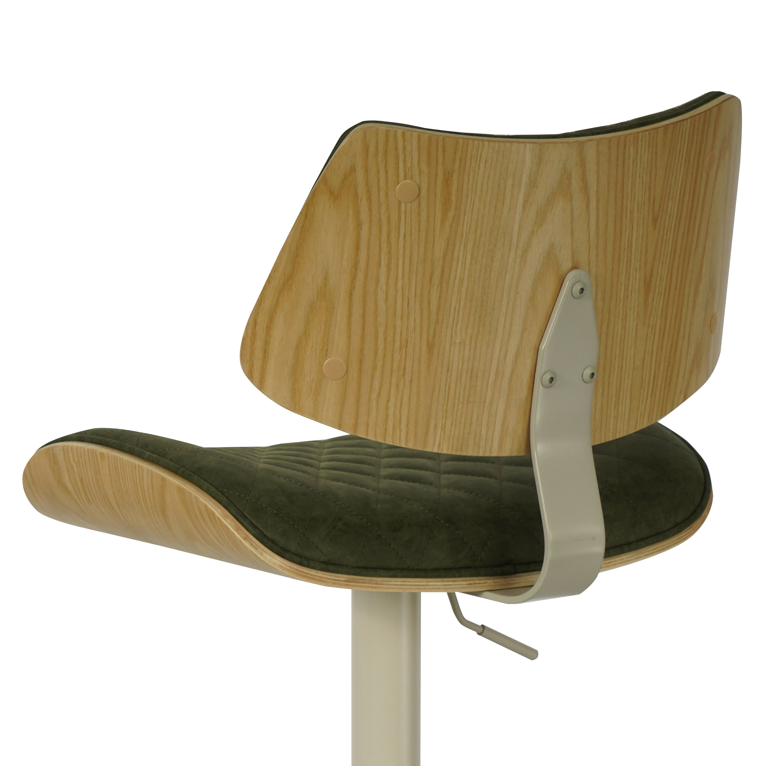 Leland Adjustable Swivel Vintage Green Curved Back Wood Bar Stool with Faux Leather Seat