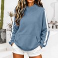 thumbnail image 3 of Mock Neck Sweatshirt Women Fall Fashion Oversized Turtleneck Pullover Side Stripes Long Sleeve Casual Sweatshirts Blue 2XL, 3 of 7