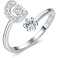 thumbnail image 1 of Anillo con letras para mujer, Plata de Ley 925, abierto, ajustable, con letras AZ, joyería con caja de regalo, 1 of 4