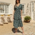thumbnail image 4 of Gibobby Vestido Casual para Mujer Mujeres Casual Fashion vestido Floral imprimió Bohemia V cuello elegante Sexy vestido A Line manga corta Casual Mid(Verde,M), 4 of 5