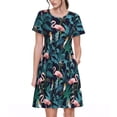 thumbnail image 1 of Easygdp Flamingos And Birds para Vestido Transpirable de Mujer, Vestido Suelto de Manga Corta con Pliegues y Bolsillos para el Verano, 1 of 6