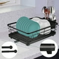 thumbnail image 3 of Bewildely Escurridor de rejilla para secar platos con escurridor, encimera sobre fregadero, organizador de placas, cesta de almacenamiento de Organizadores de utensilios de cocina Negro, 3 of 6