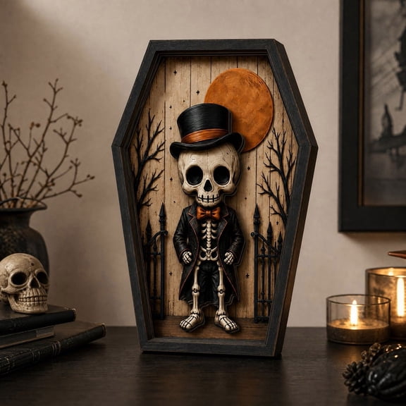 AZXY Halloween Wooden Framed Halloween Hanging Picture, Vintage Wall Art Plaque, Spooky Wall Hanging Ornament, Halloween Home Decor for Entryway Living Room Cafe Party Use