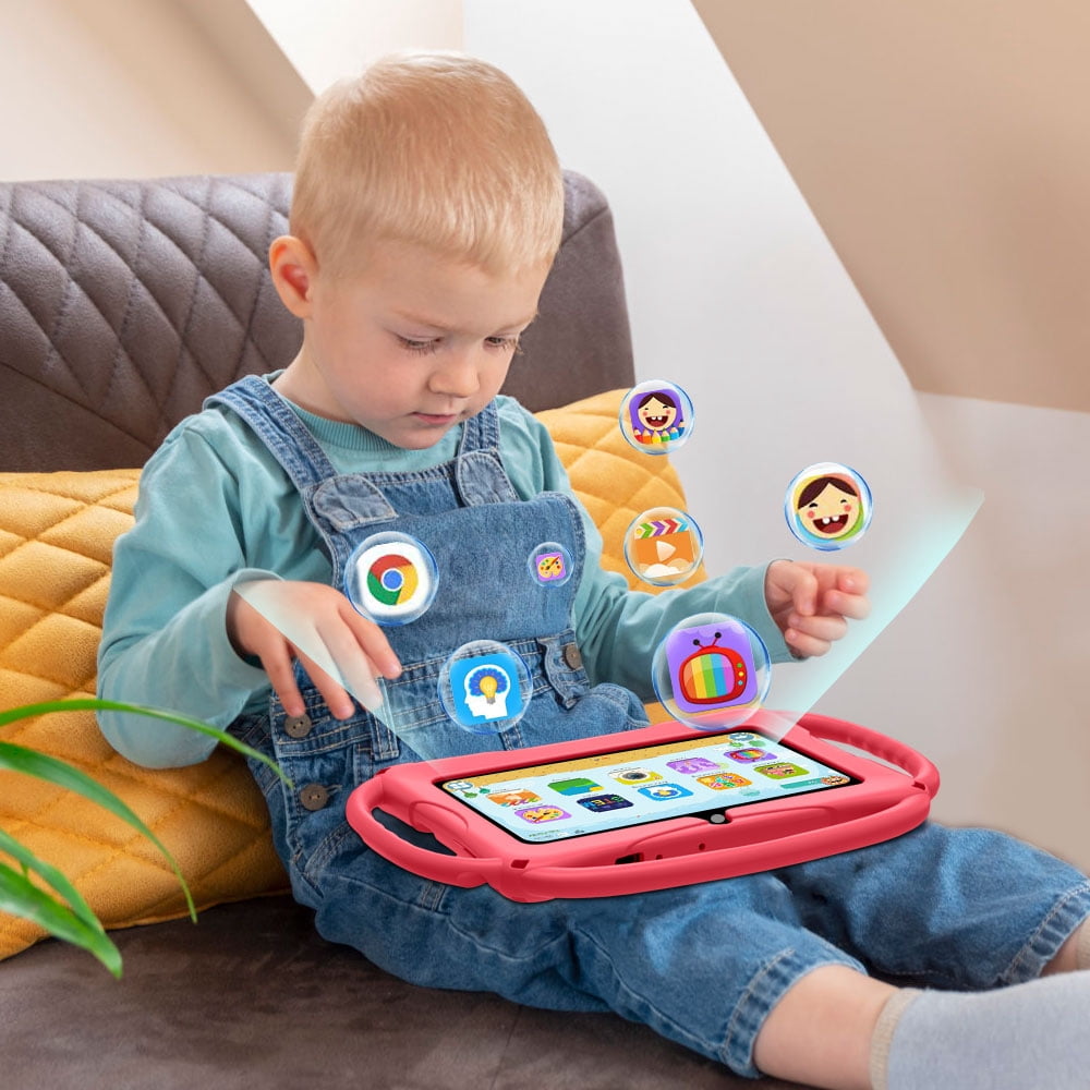 Kids Tablet 7 inch Android 11, 6GB RAM 32GB ROM, 512GB Expandsion, with Parental Control, WiFi, Bluetooth, Dual Camera with Silicone Case, 1PCS(red)