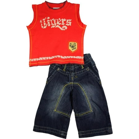 - Mish Mish Baby Boys Infant Toddler Sleeveless Denim Jean 2 Piece Pant Sets, 17808 Red Tigers / 12Months