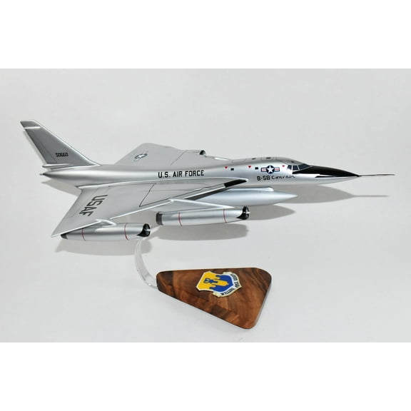 43rd Bombardment Wing B-58 Hustler Model, Convair,  Strategic Bomber, 1/64  Scale, Mahogany