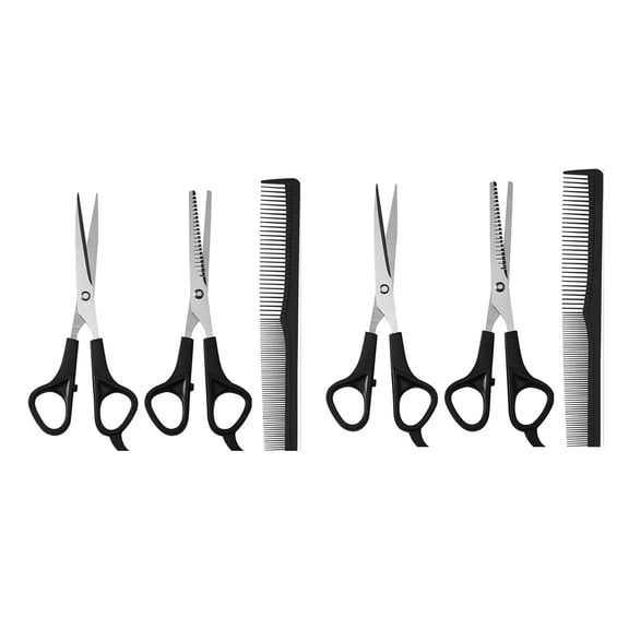 XINNAISI Hair Cutting Scissors Stainless Steel Thinning Shears for Women Men Home Salon Black 6 Piece