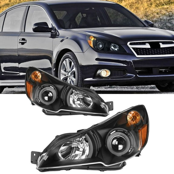 Nilight Headlight Assembly Compatible with 2010 2011 2012 2013 2014 Subaru Legacy/Outback Black Housing Amber Reflector Clear Lens Headlights Replacement Driver and Passenger Side