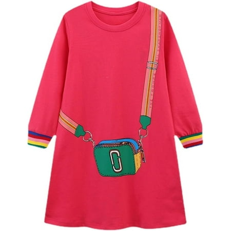 M.lemo925 Girls 100% Cotton Long Sleeve Dress Print Crossbody Bag Clothes 1-7 Years Kids
